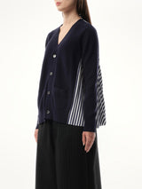 Sacai Cotton Knit x Cotton Poplin Cardigan in Navy