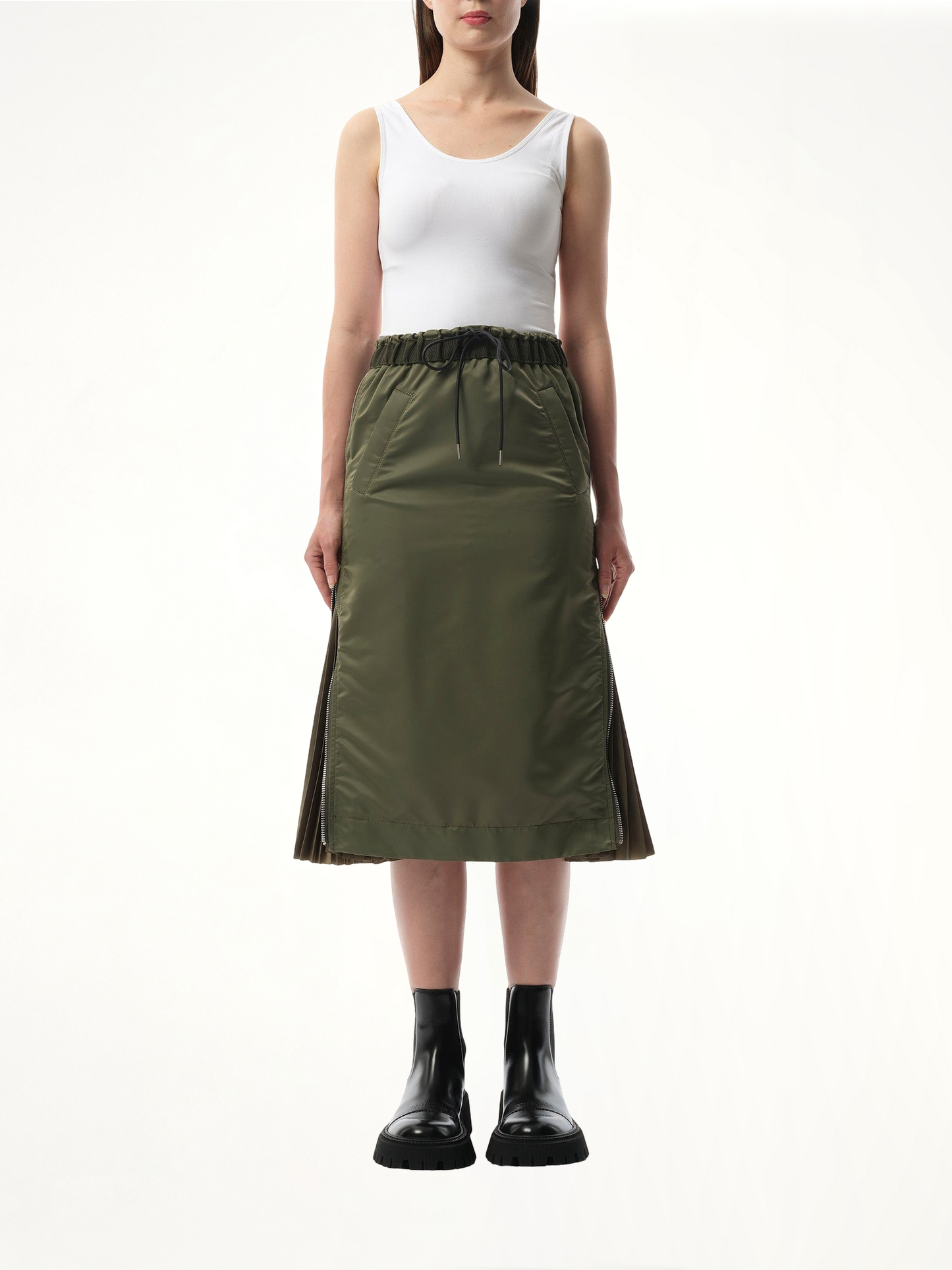 Nylon Twill Skirt in Khaki