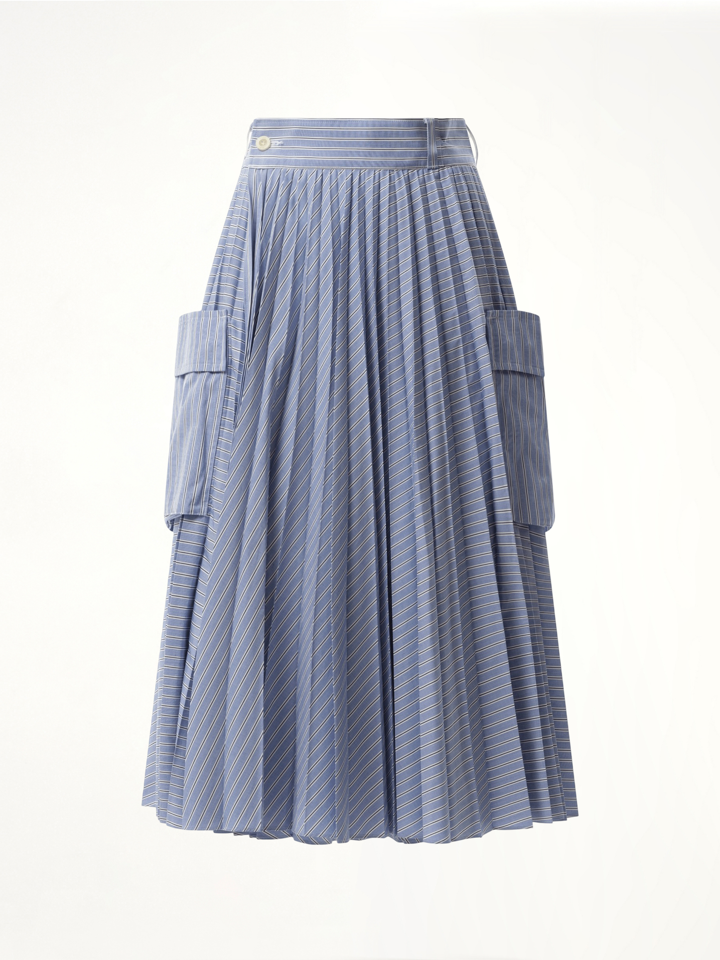 Cotton Poplin Stripe Skirt in Light Blue