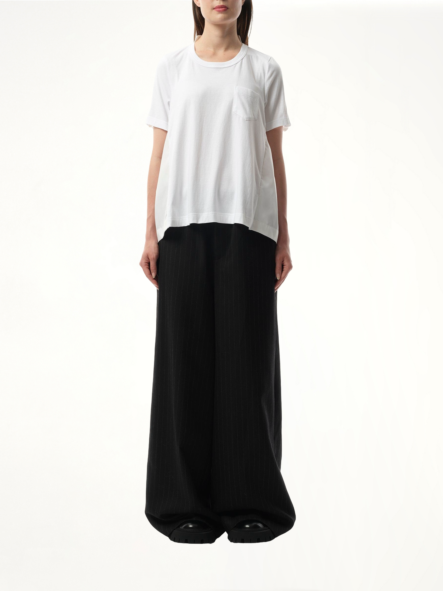 Cotton Poplin x Cotton Jersey T-Shirt in White/Off White