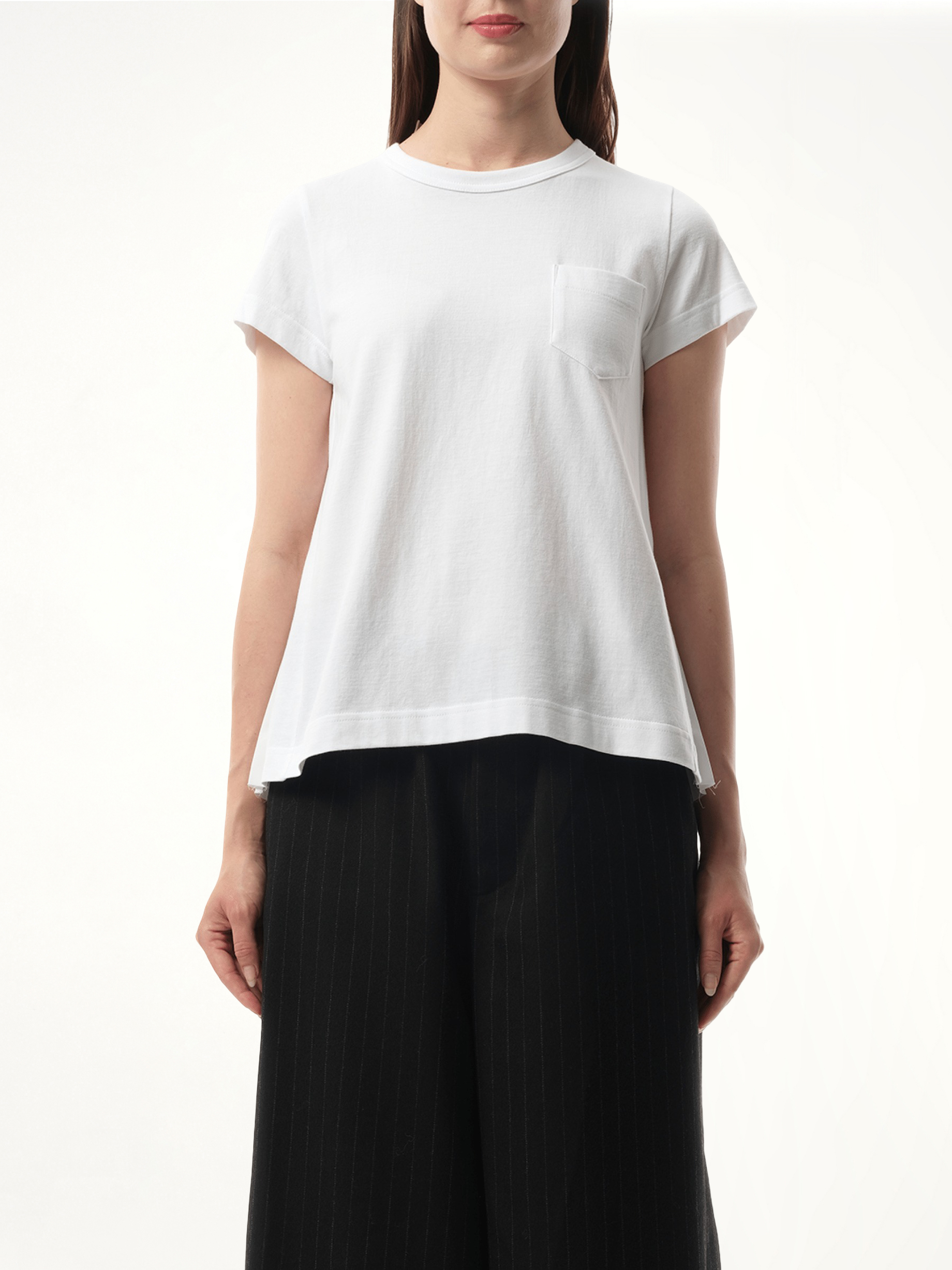 Cotton Poplin x Jersey T-Shirt in White/Off White