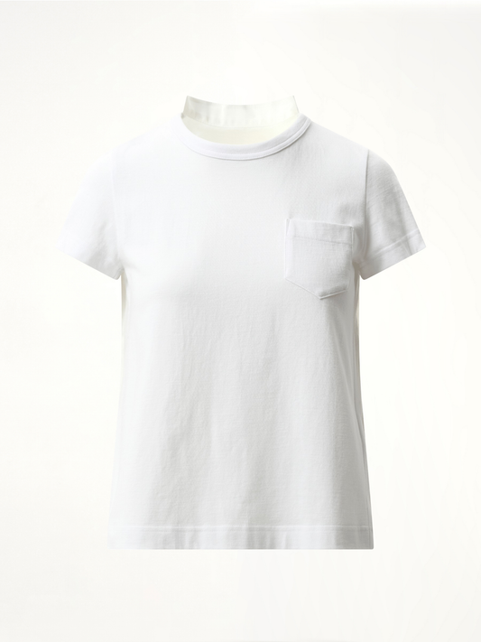 Cotton Poplin x Jersey T-Shirt in White/Off White