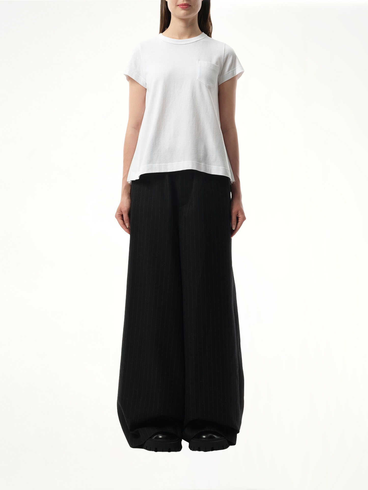 Cotton Poplin x Jersey T-Shirt in White/Off White