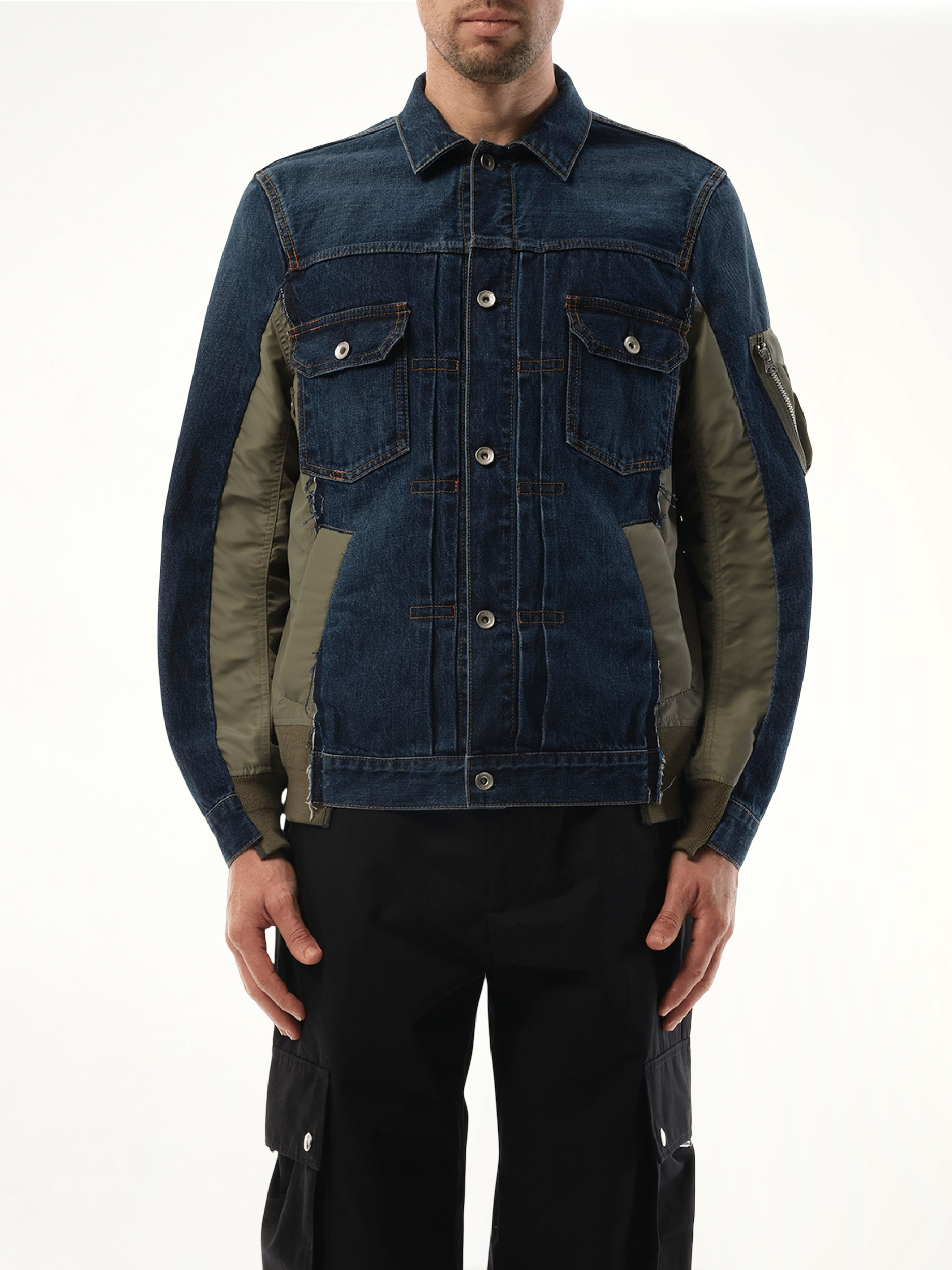 Denim Nylon Twill Jacket in Blue