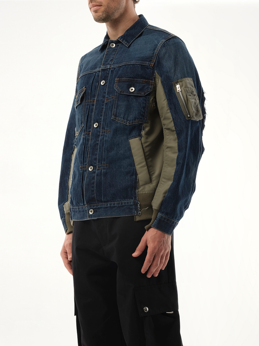Denim Nylon Twill Jacket in Blue