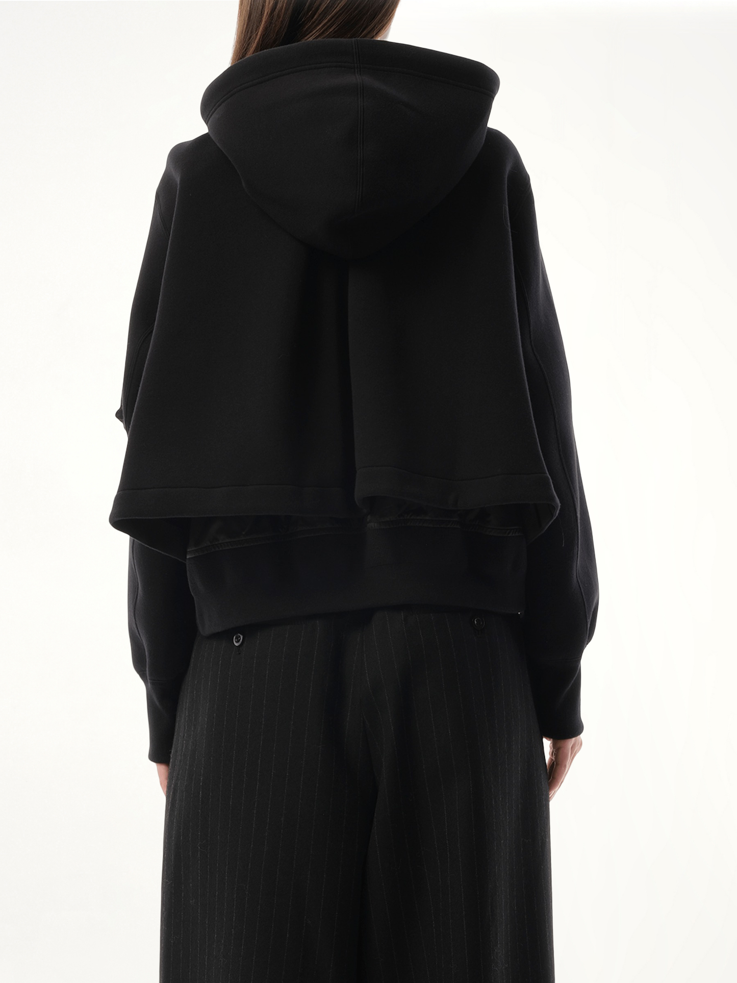 Sponge Sweat x Nylon Twill Zip Hoodie in Black