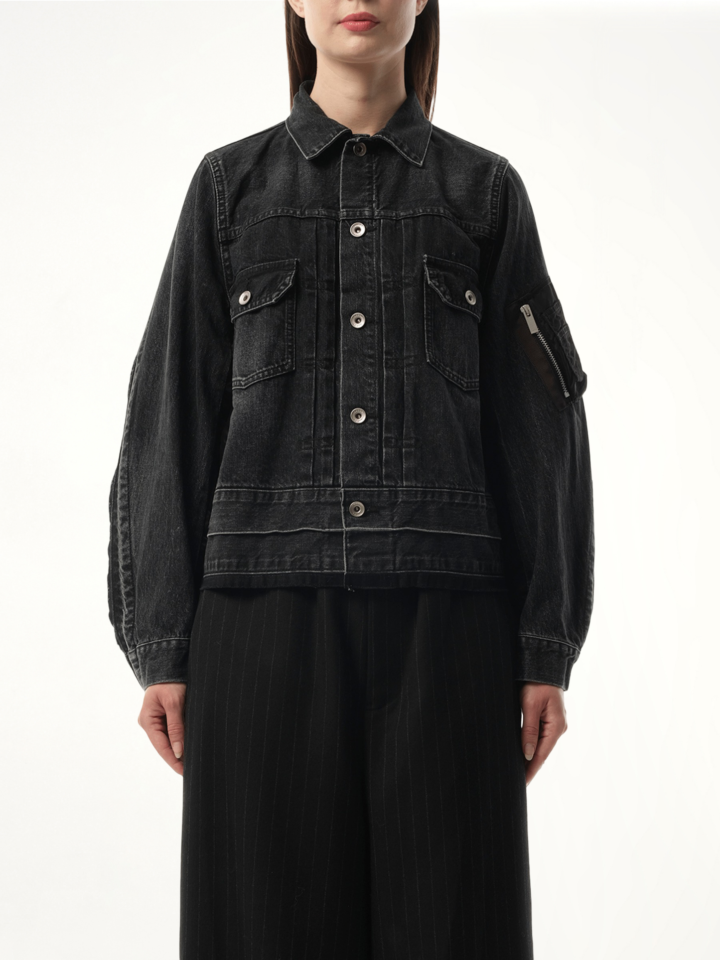 Denim Nylon Twill Jacket in Black