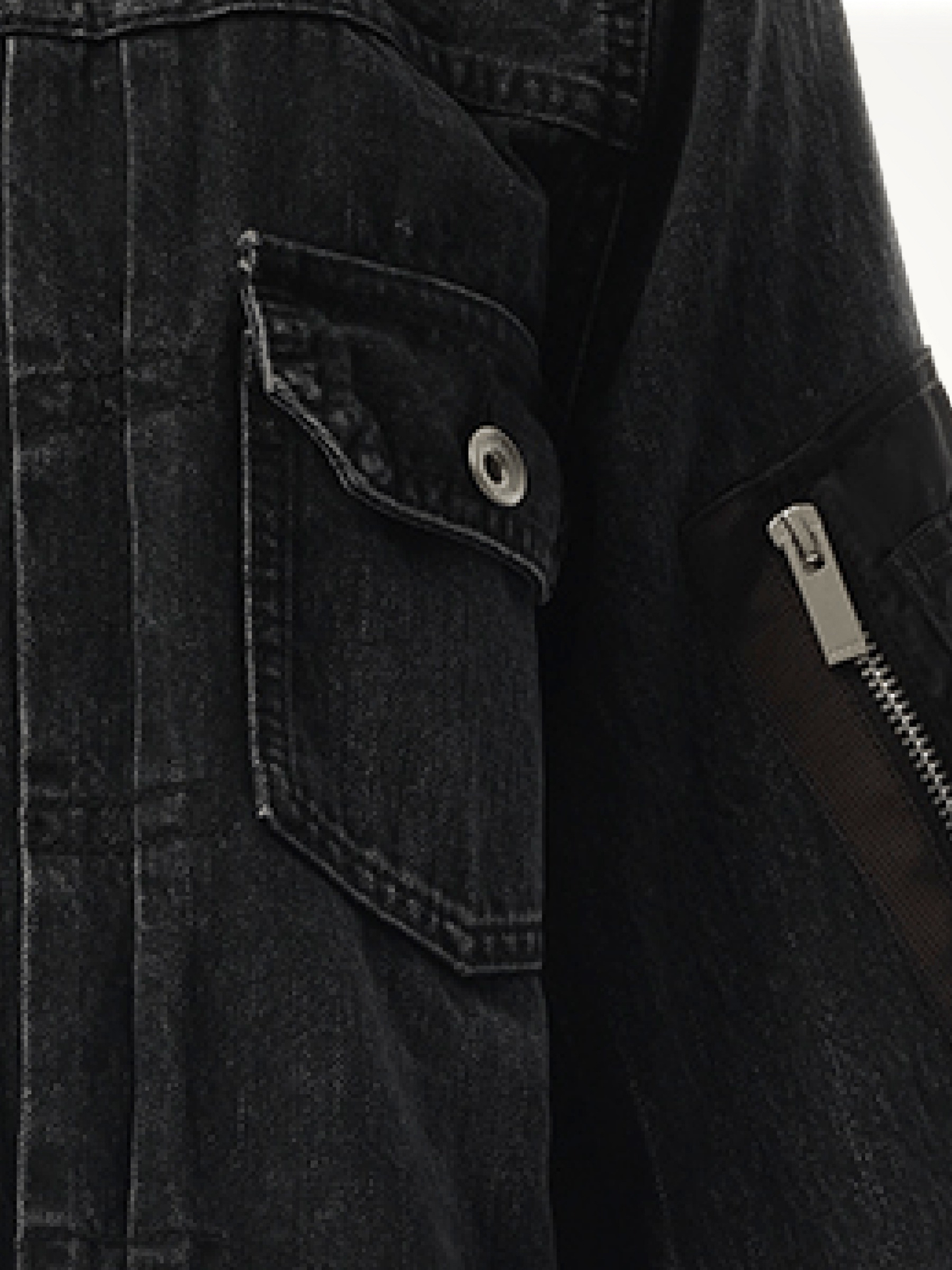 Denim Nylon Twill Jacket in Black