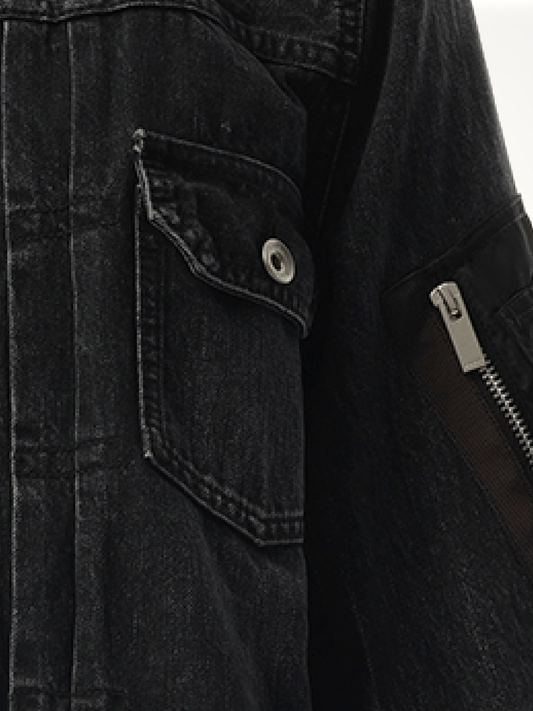 Denim Nylon Twill Jacket in Black