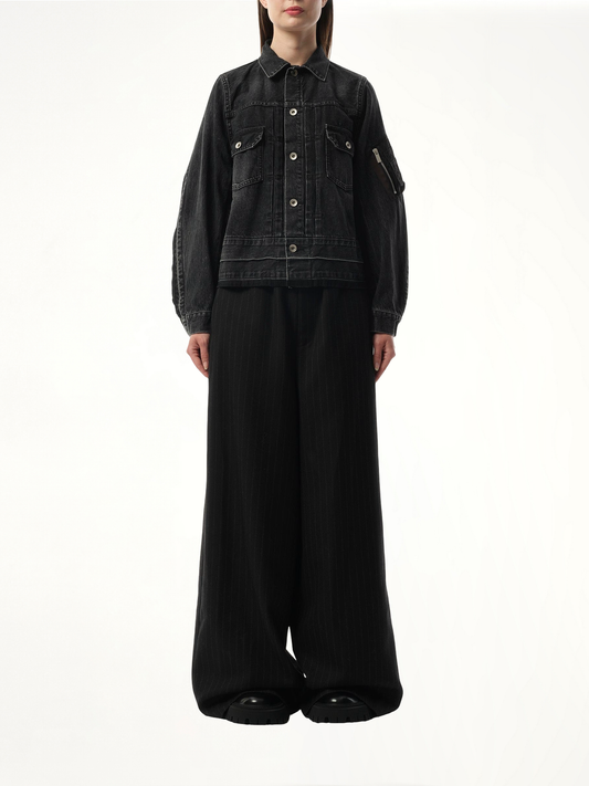 Denim Nylon Twill Jacket in Black