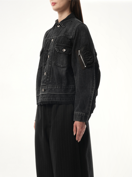 Denim Nylon Twill Jacket in Black