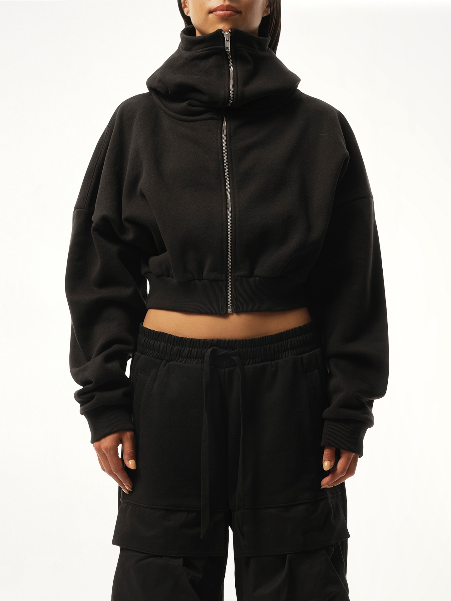 Cropped Full Zip Hoodie in Soot