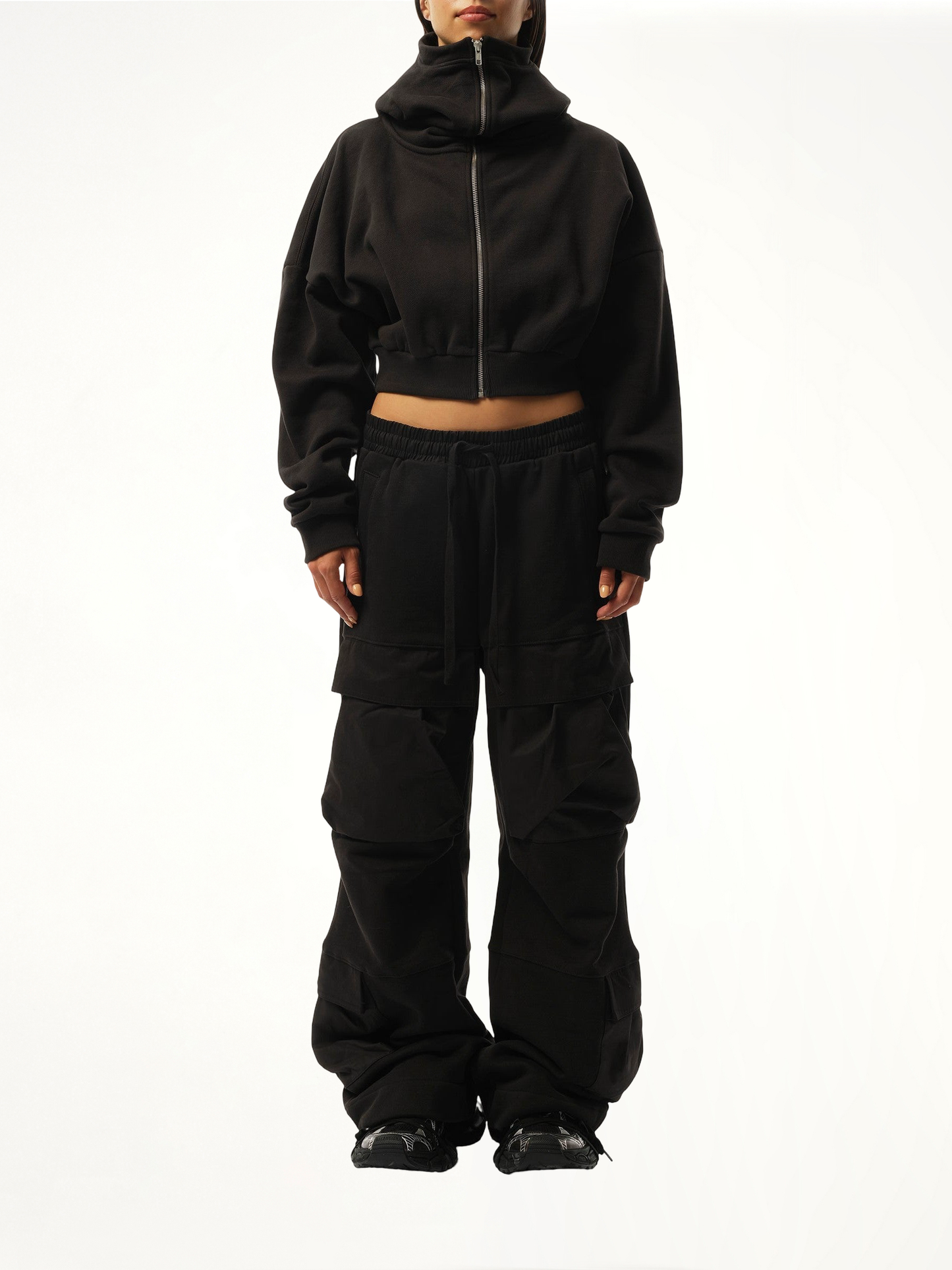 Cropped Full Zip Hoodie in Soot