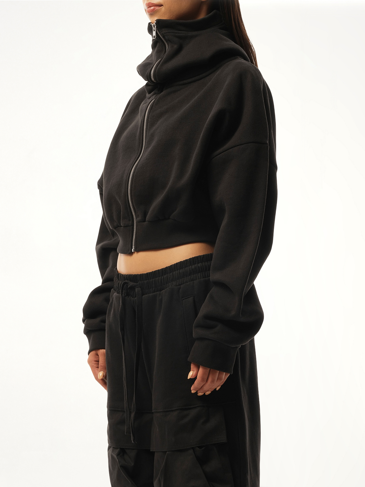 Cropped Full Zip Hoodie in Soot