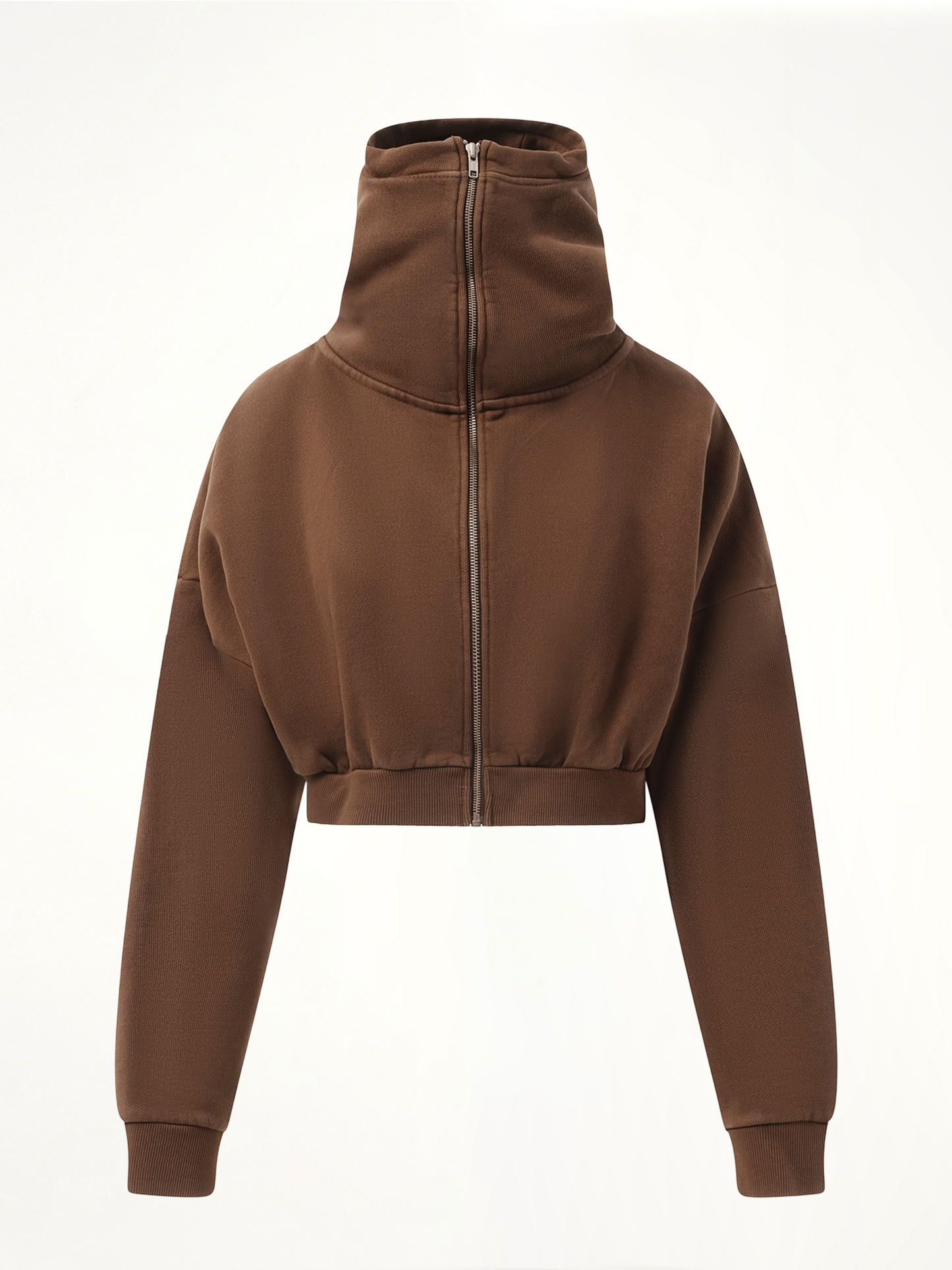 Cropped Full Zip Hoodie in Brunette