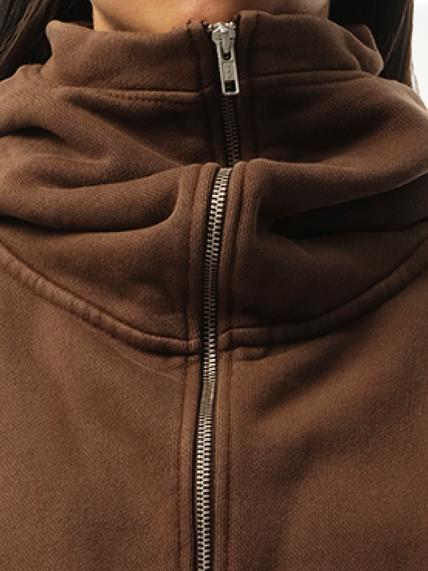 Cropped Full Zip Hoodie in Brunette