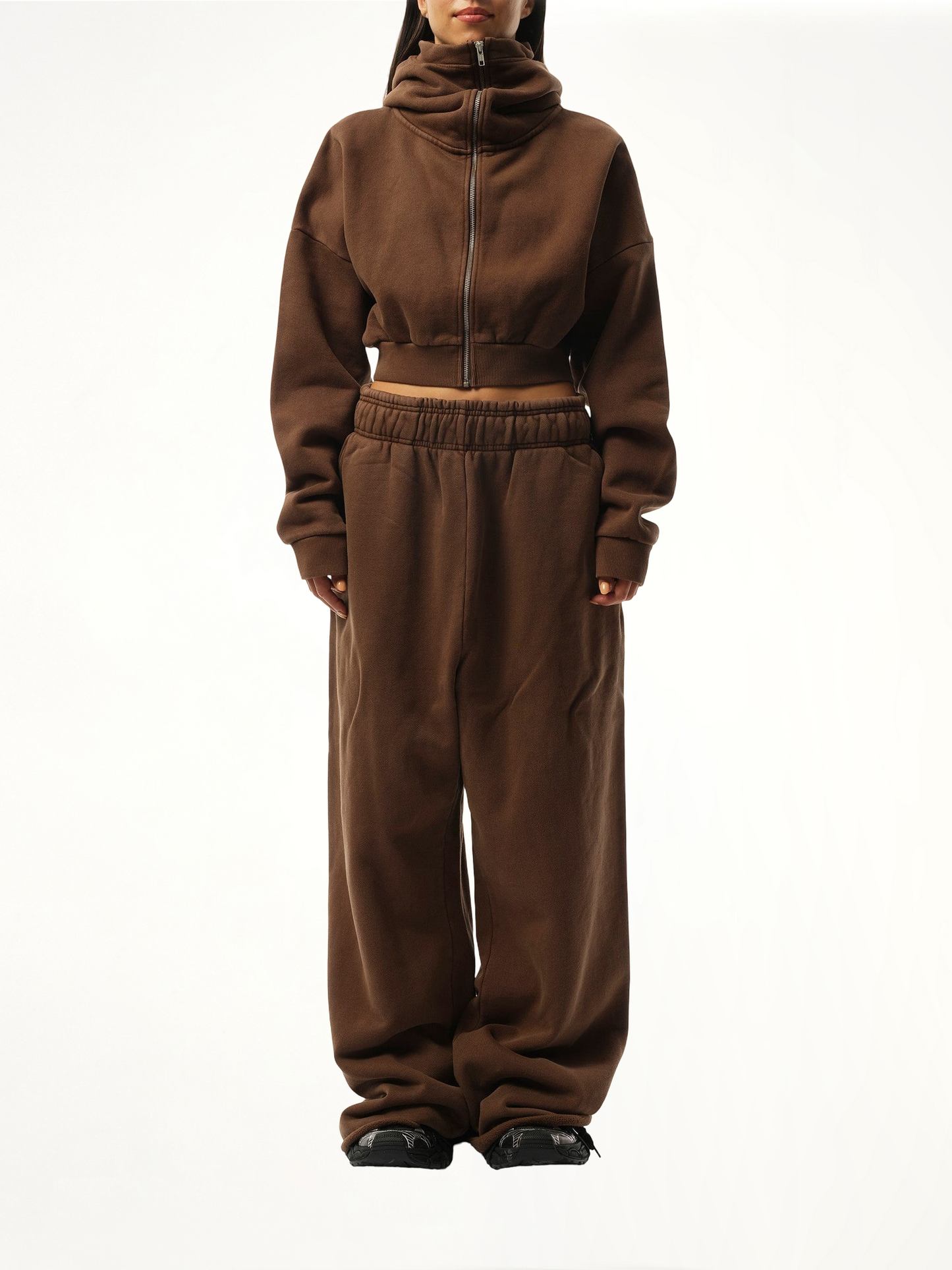 Cropped Full Zip Hoodie in Brunette