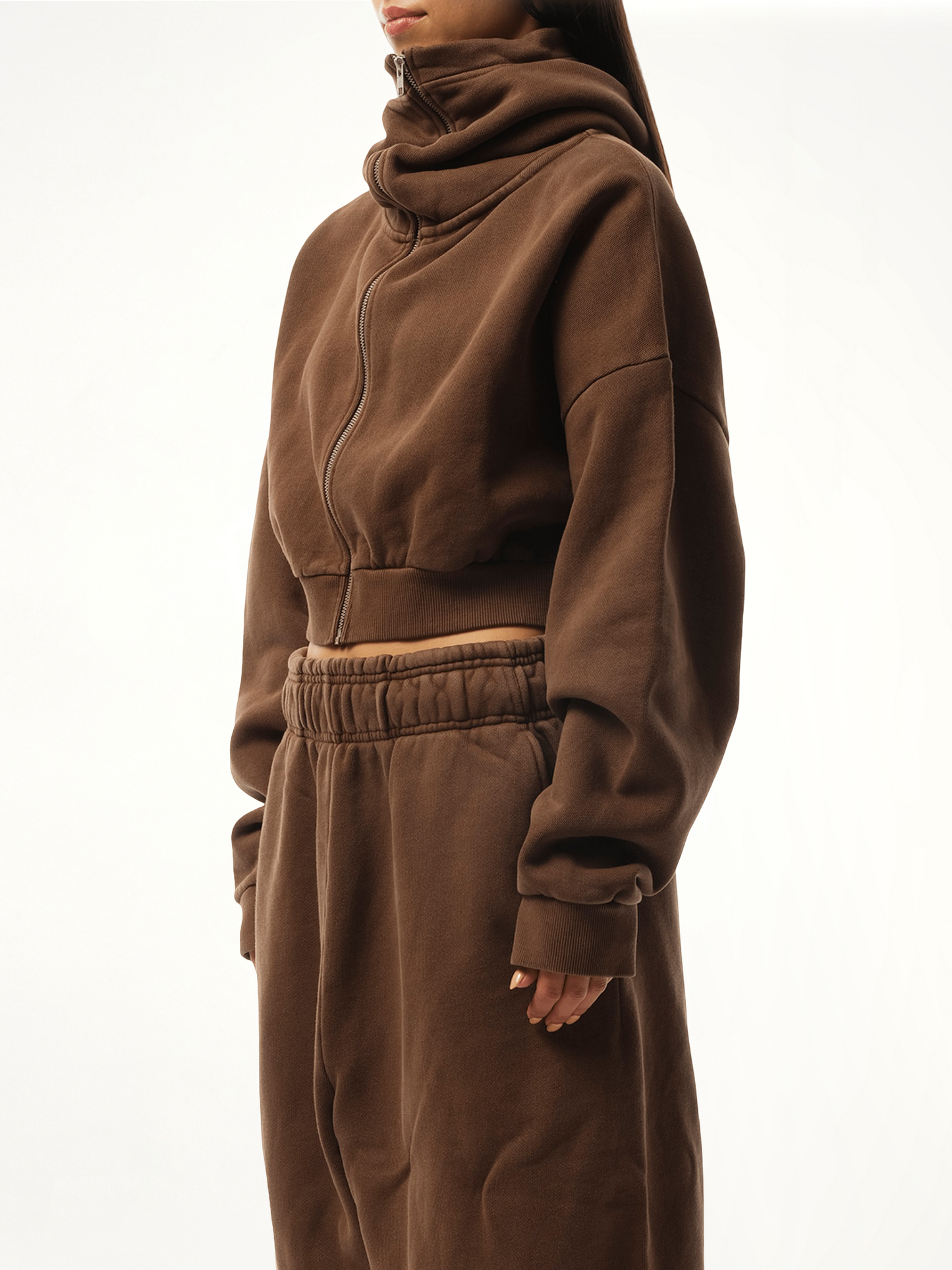 Cropped Full Zip Hoodie in Brunette