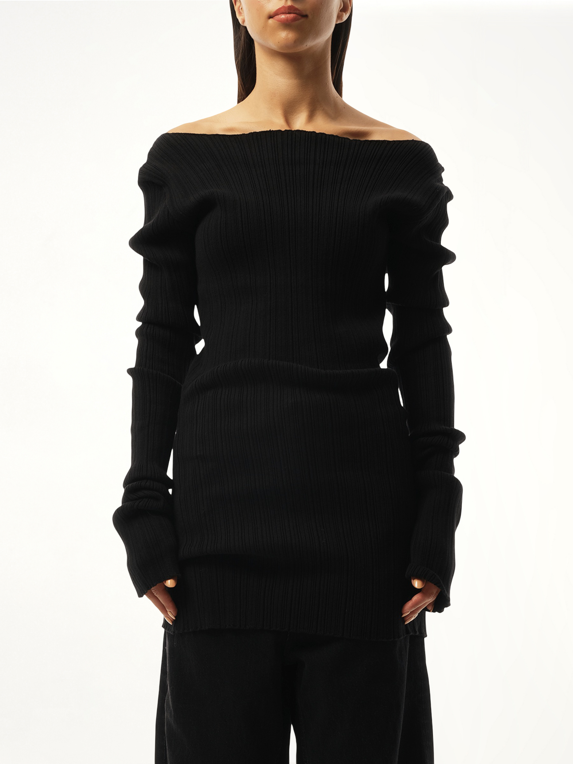 Arches Long Sleeve Knit Sweater in Black