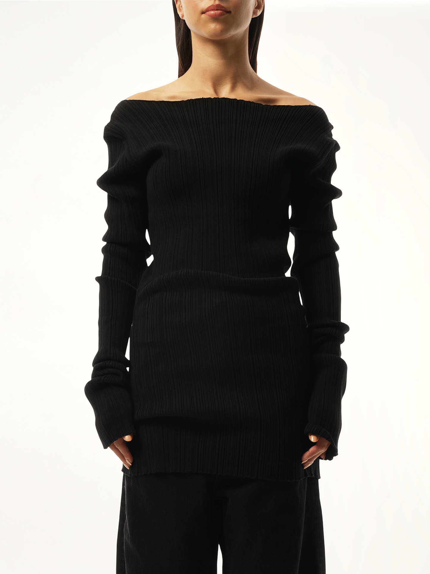 Arches Long Sleeve Knit Sweater in Black