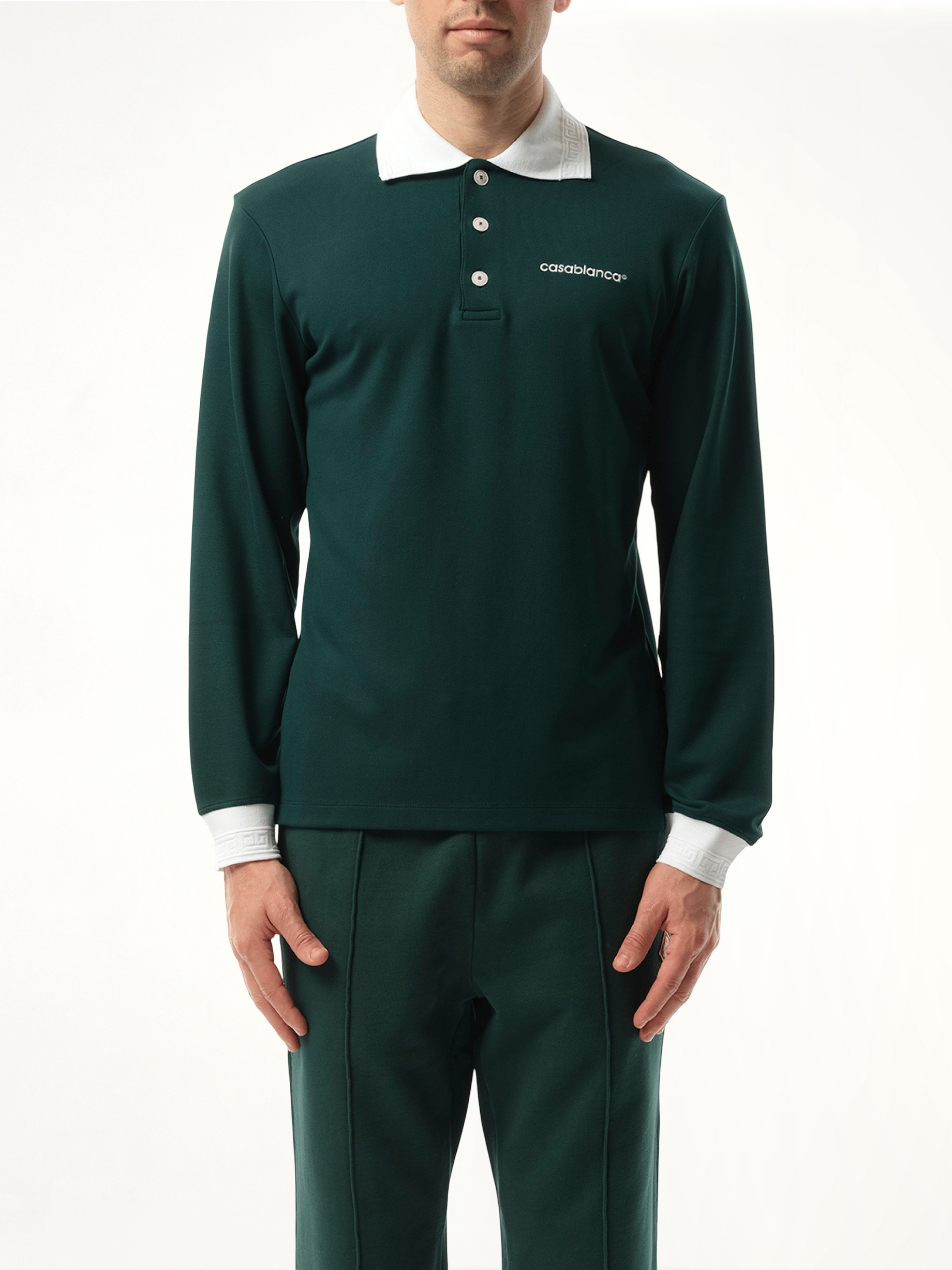 Long Sleeve Viscose Polo in Green