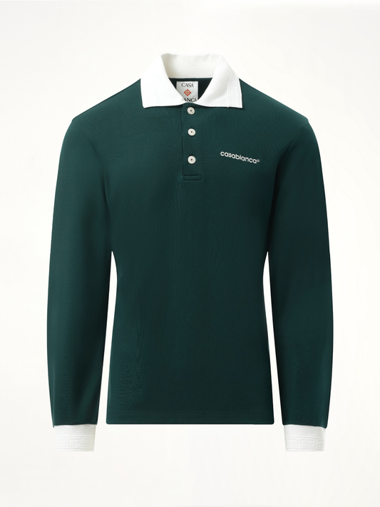 Long Sleeve Viscose Polo in Green