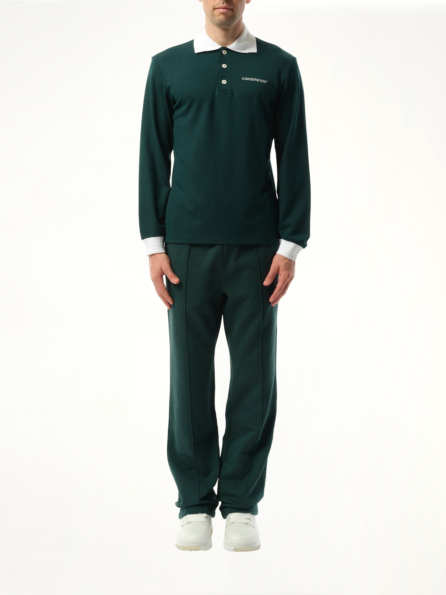 Long Sleeve Viscose Polo in Green