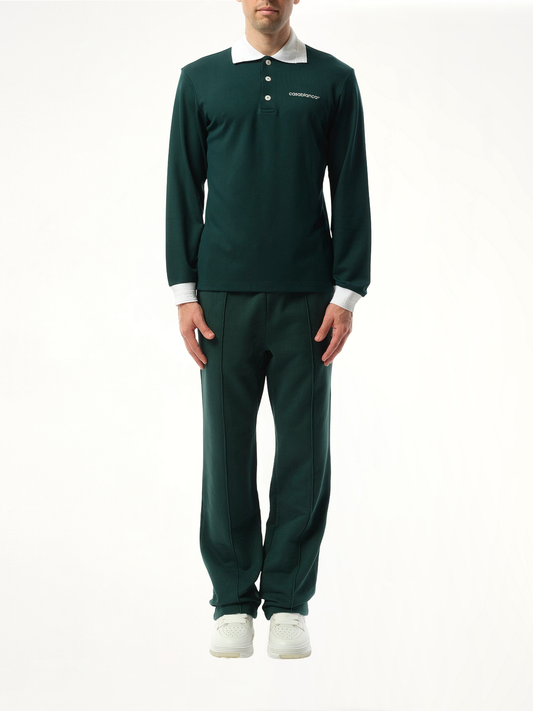 Long Sleeve Viscose Polo in Green