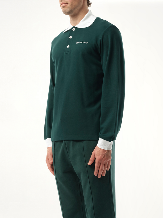 Long Sleeve Viscose Polo in Green