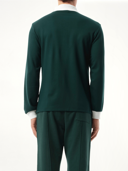 Long Sleeve Viscose Polo in Green