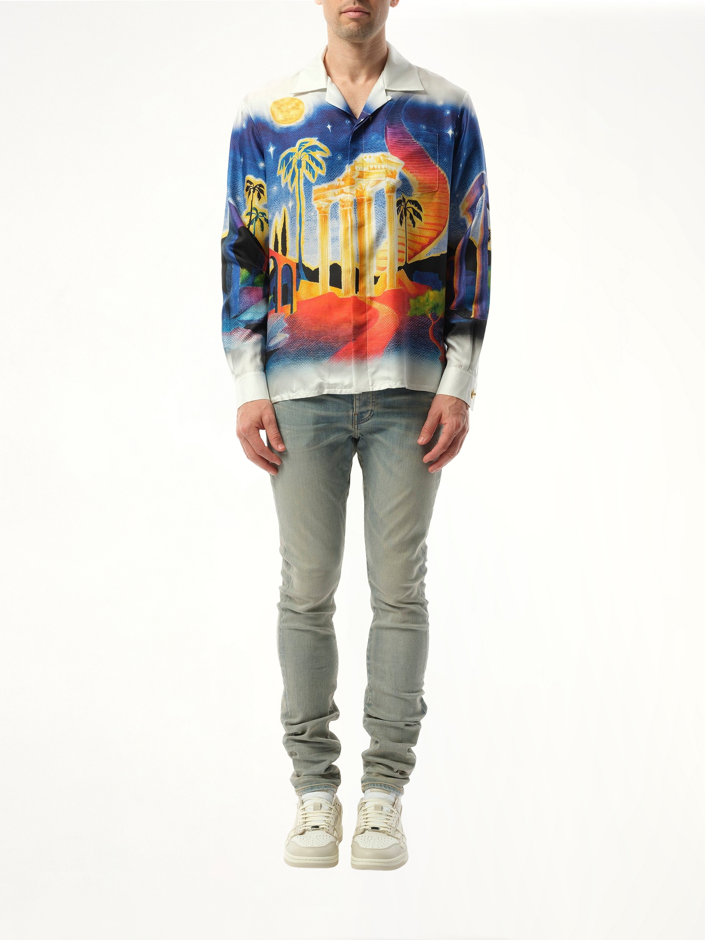 Long Sleeve Cuban Collar Shirt in Midnight Acropolis