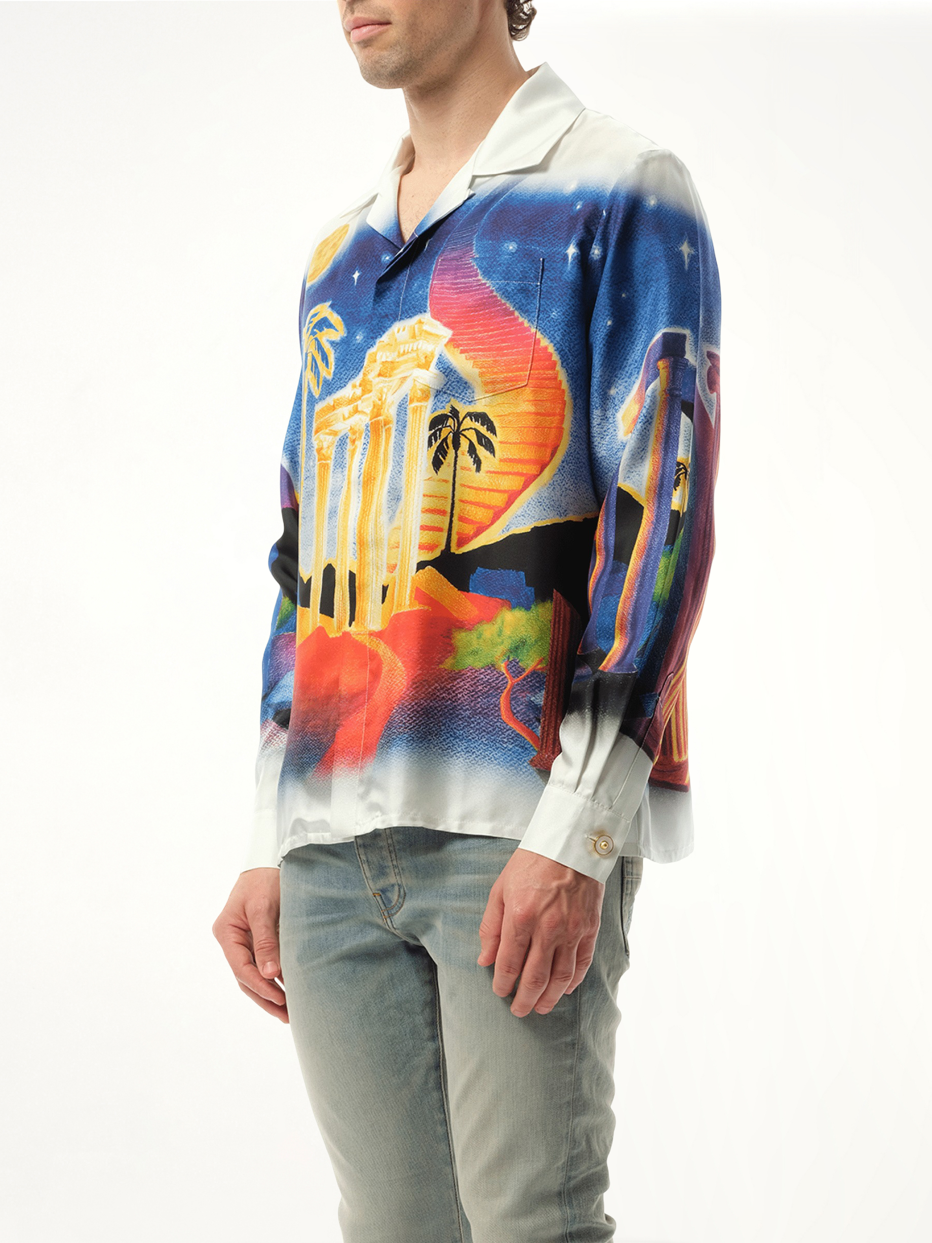 Long Sleeve Cuban Collar Shirt in Midnight Acropolis