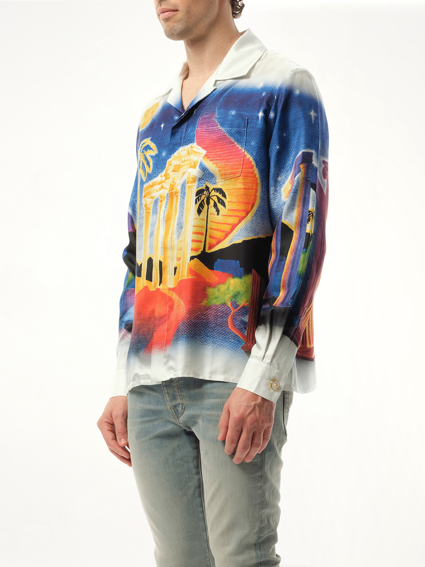 Long Sleeve Cuban Collar Shirt in Midnight Acropolis