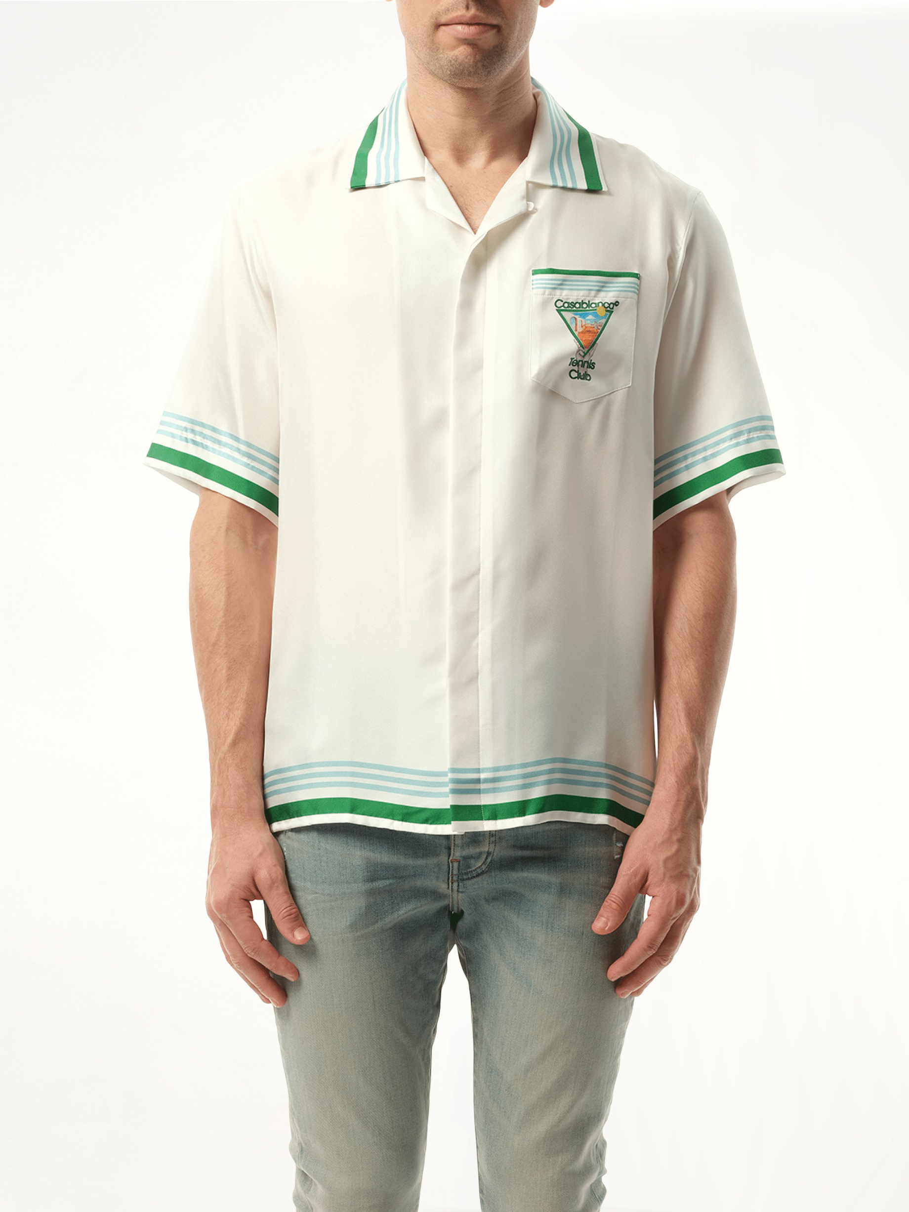 Metaphysical Tennis Icon Cuban Collar Shirt in White/Green