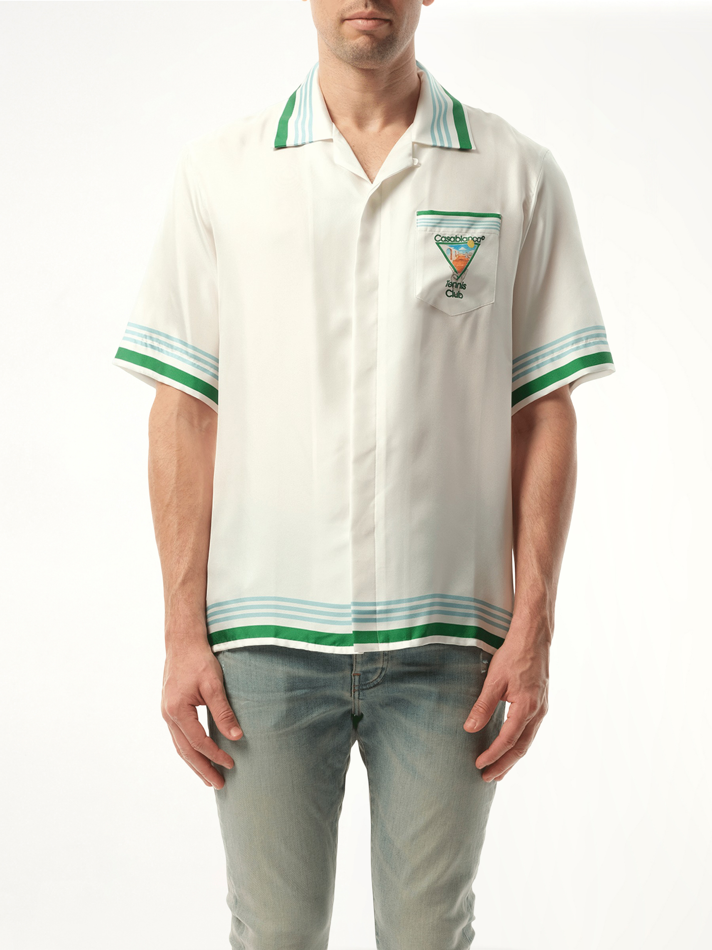 Metaphysical Tennis Icon Cuban Collar Shirt in White/Green