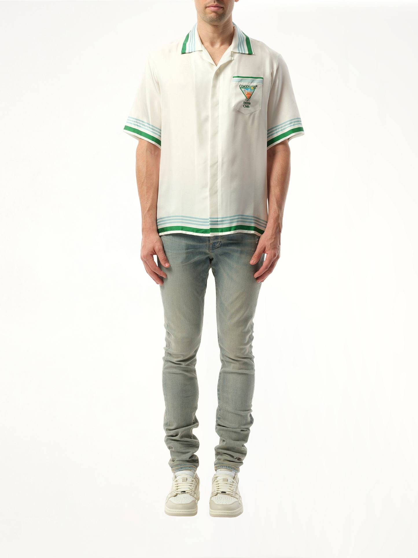 Metaphysical Tennis Icon Cuban Collar Shirt in White/Green