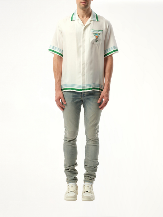 Metaphysical Tennis Icon Cuban Collar Shirt in White/Green