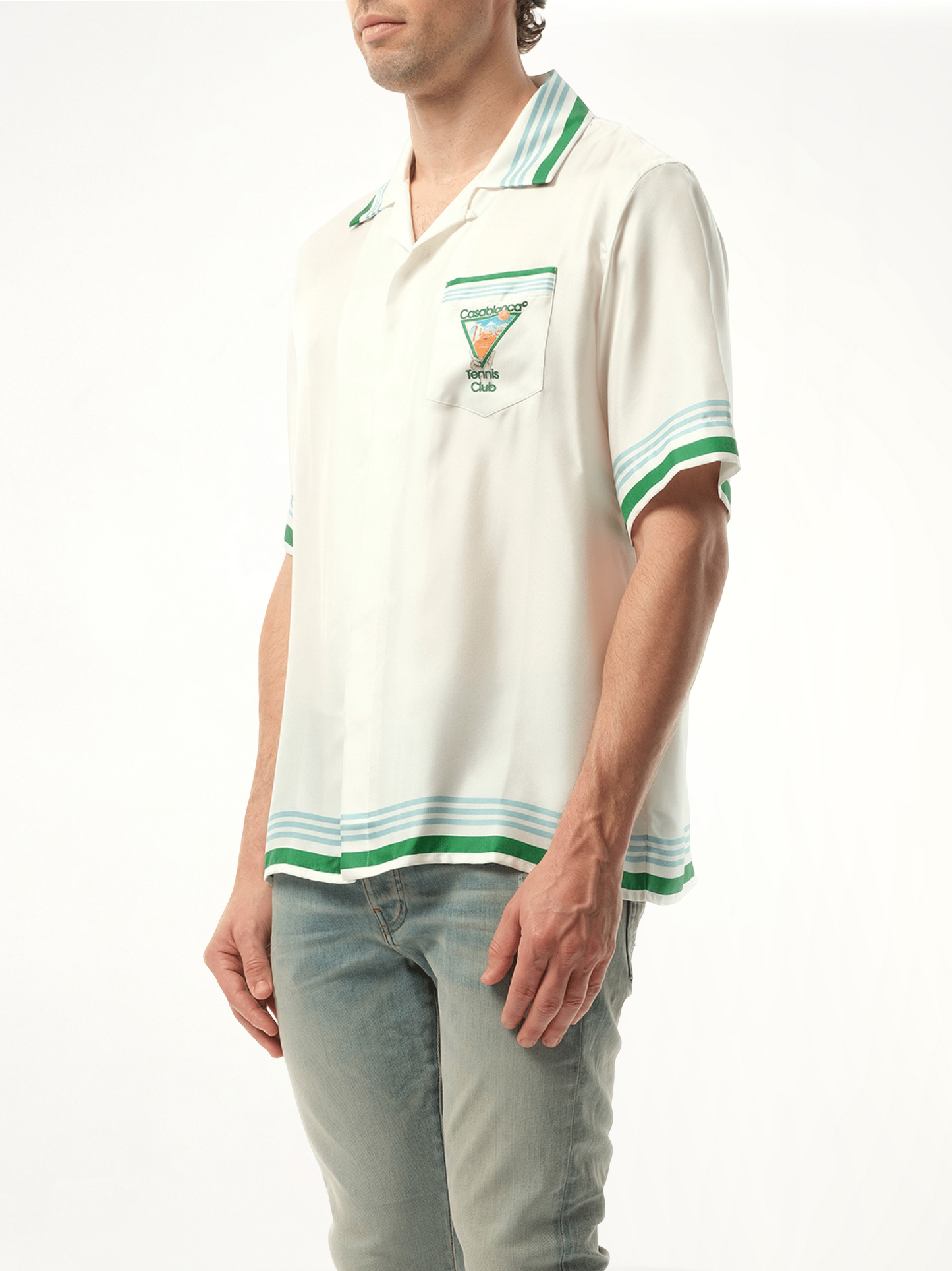 Metaphysical Tennis Icon Cuban Collar Shirt in White/Green