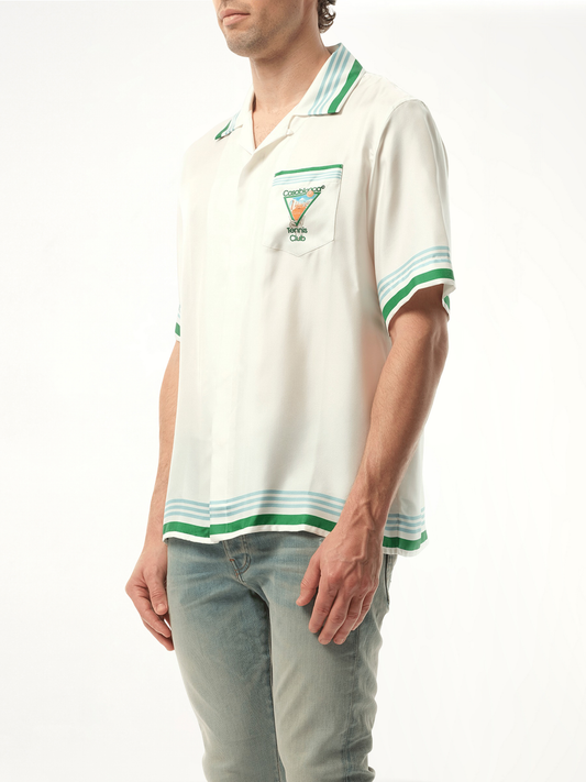 Metaphysical Tennis Icon Cuban Collar Shirt in White/Green