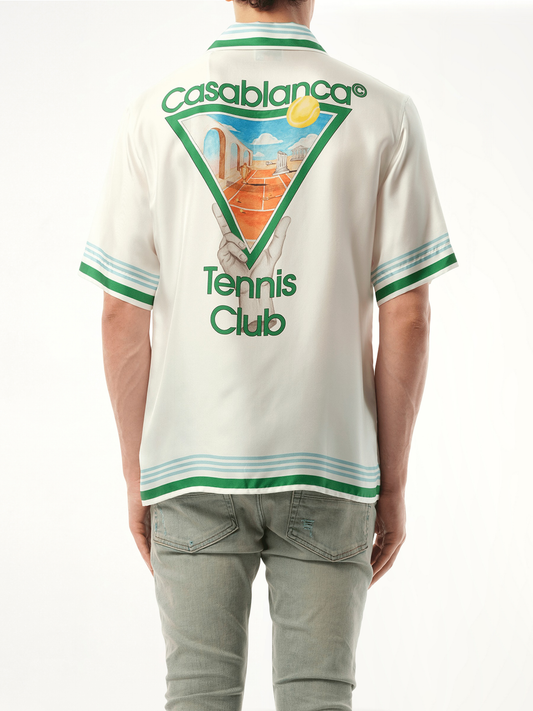 Metaphysical Tennis Icon Cuban Collar Shirt in White/Green