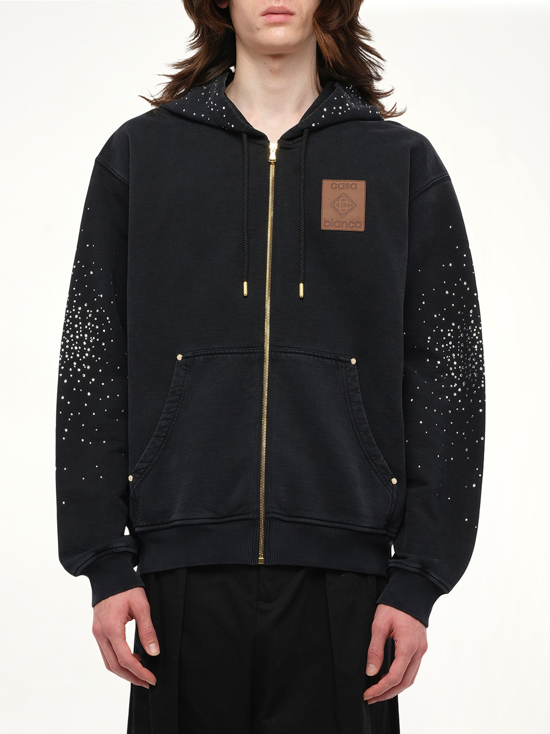 La Premonition Hotfix Printed Zip Hoodie in Faded Black