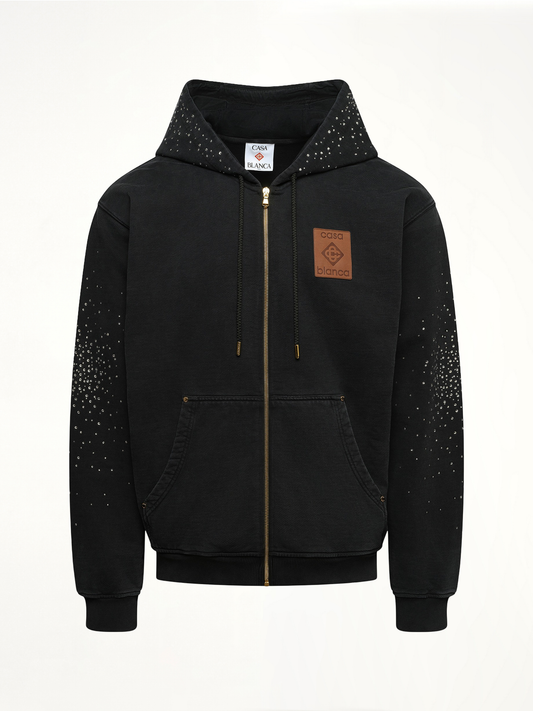 La Premonition Hotfix Printed Zip Hoodie in Faded Black