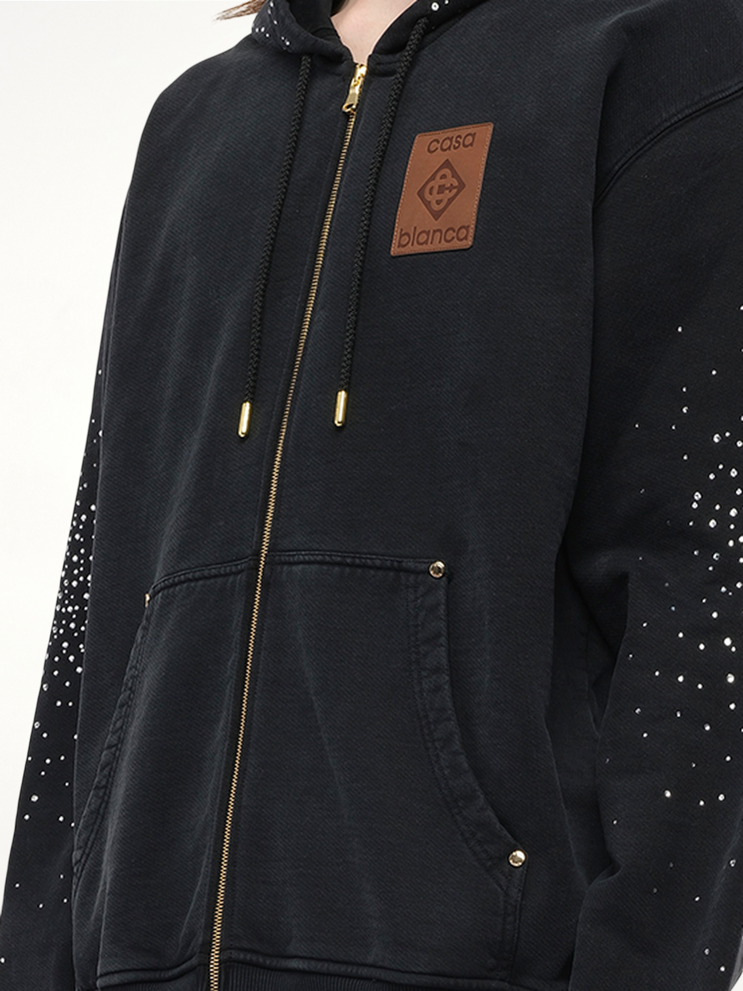 La Premonition Hotfix Printed Zip Hoodie in Faded Black