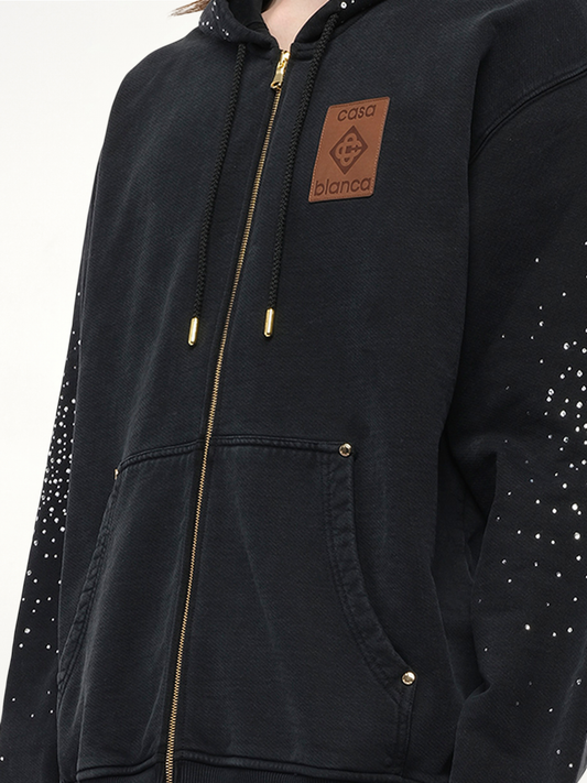 La Premonition Hotfix Printed Zip Hoodie in Faded Black