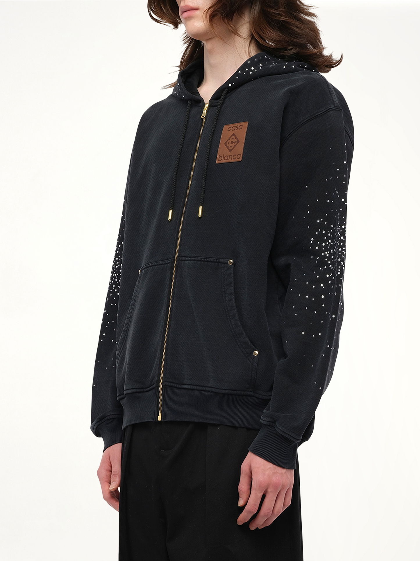 La Premonition Hotfix Printed Zip Hoodie in Faded Black