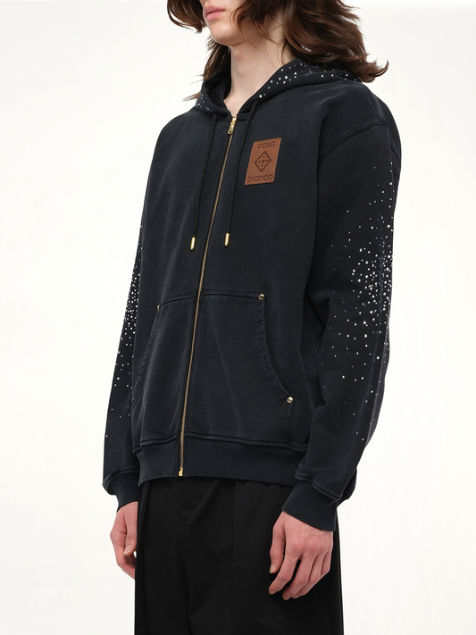 La Premonition Hotfix Printed Zip Hoodie in Faded Black