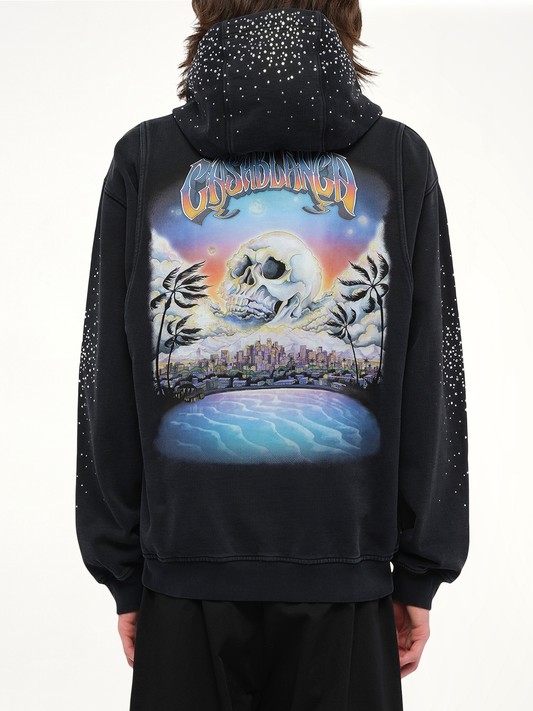 La Premonition Hotfix Printed Zip Hoodie in Faded Black