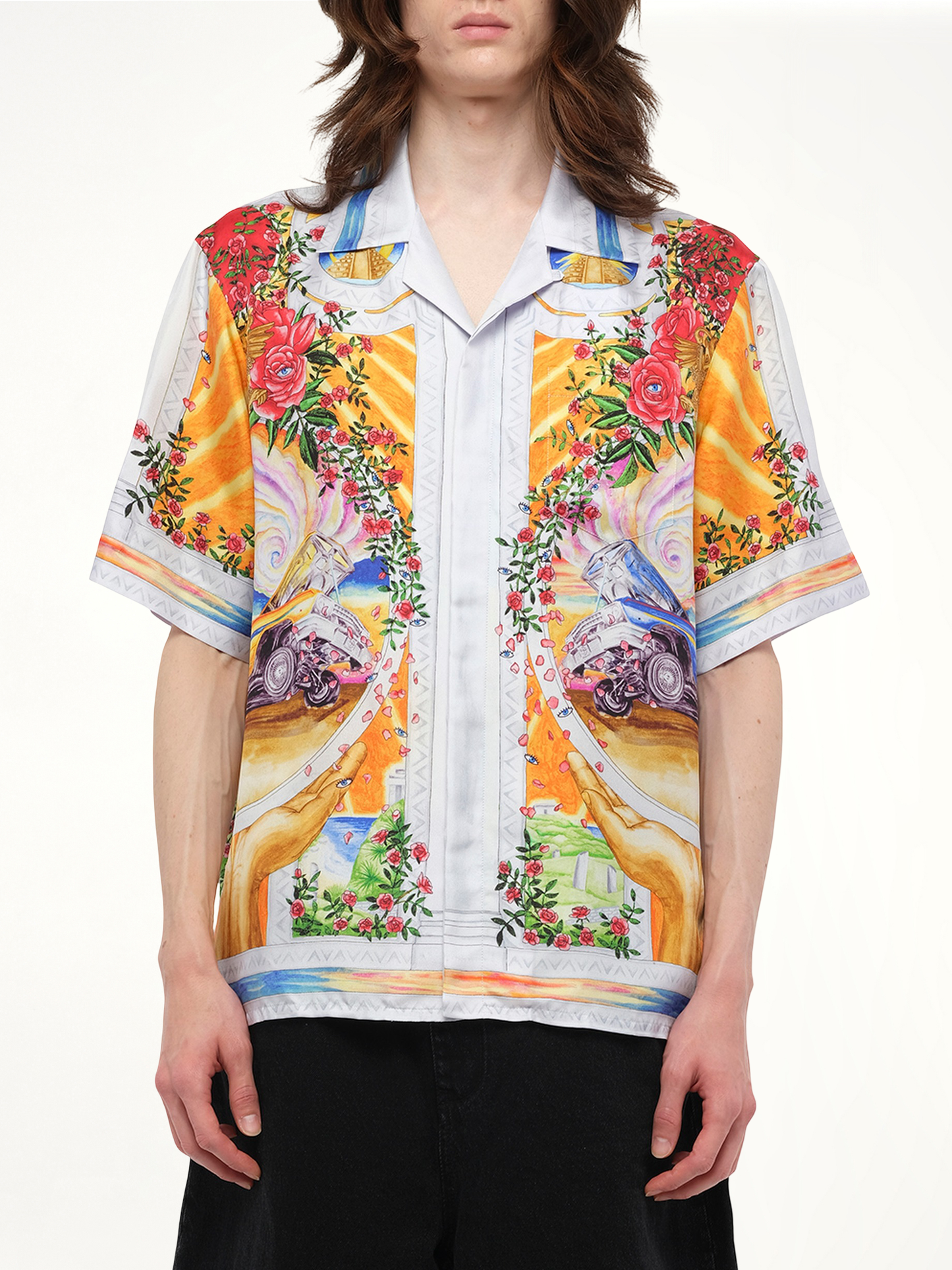 A Tournade De Rose Cuban Collar Shirt in Multicolour