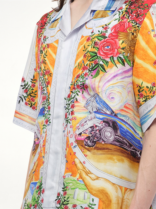 A Tournade De Rose Cuban Collar Shirt in Multicolour