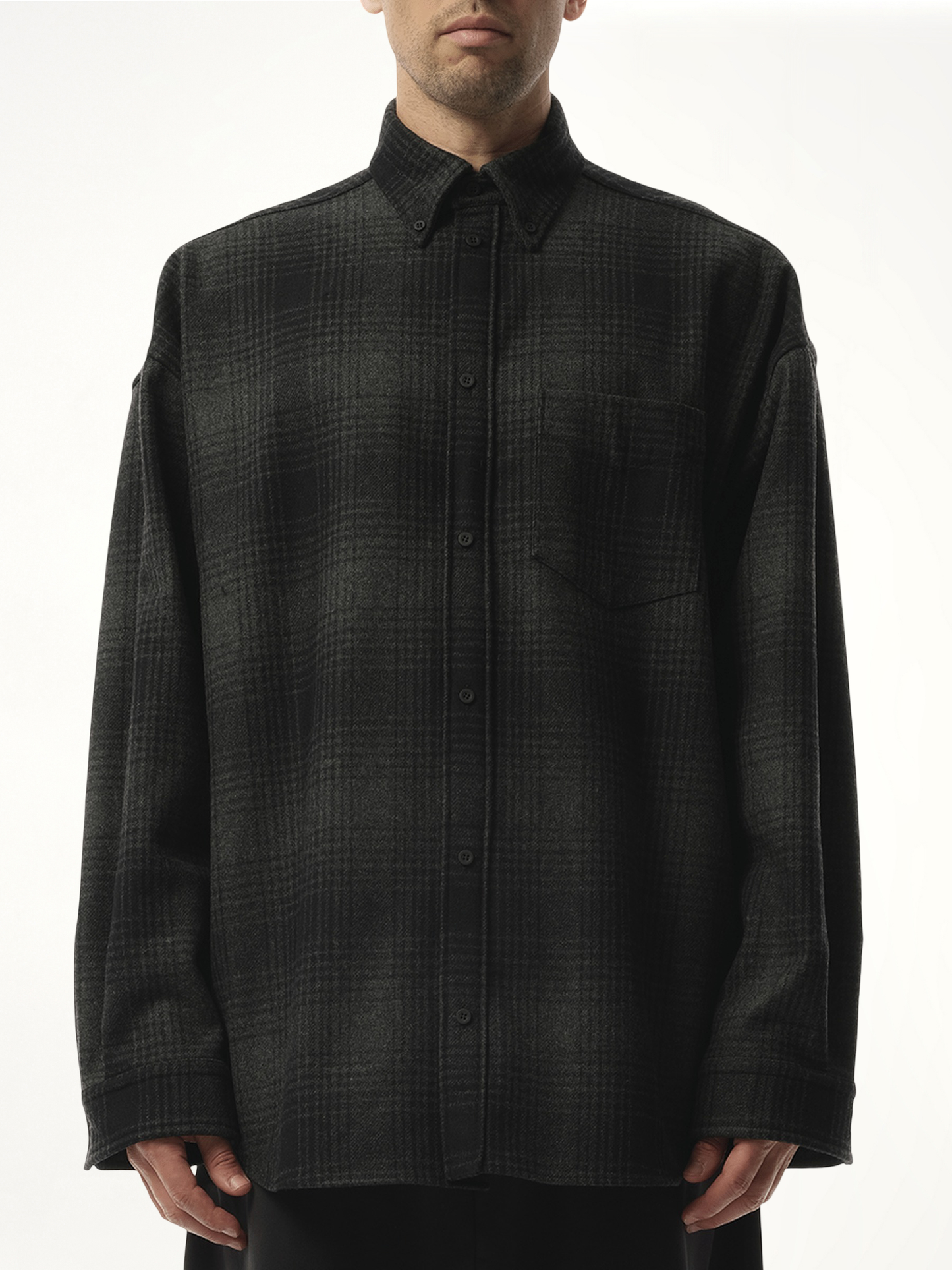 Oversized Wool Check Shirt in Grey/Black
